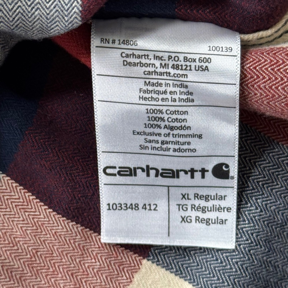 Carhartt Plaid Flannel Button Down Mens XL Red Blue Original Fit Work Shirt - Picture 10 of 10